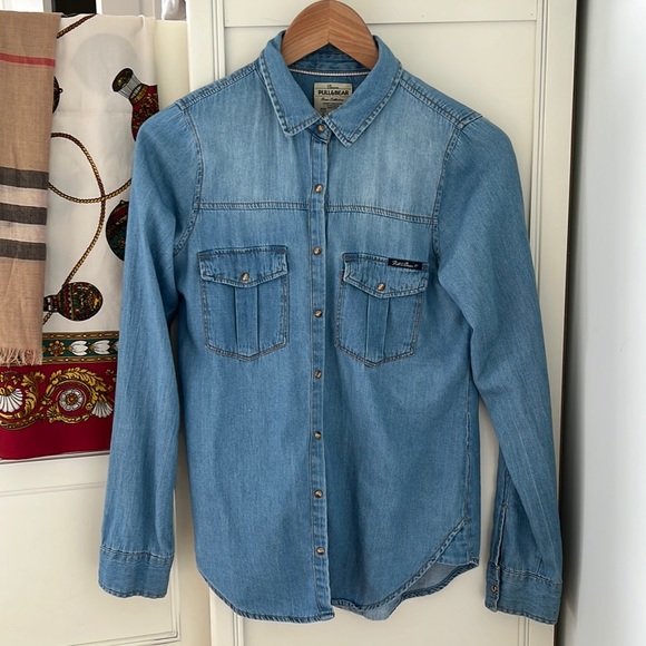 Pull&Bear Women's Top Button Down Denim Shirt - Picture 1 of 9